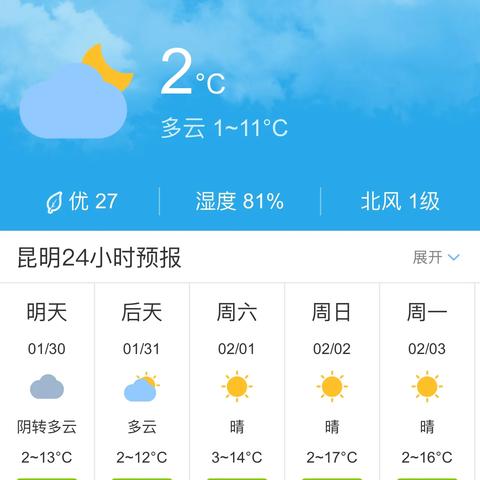 昆明天气预报30天（昆明天气预报30天一周）